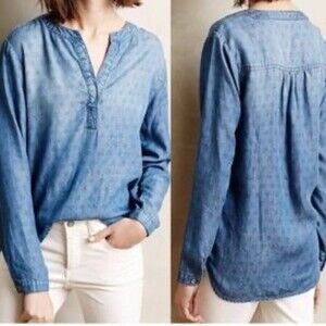 Cloth & Stone Chambray Long Sleeve Pullover Top Women's Sz. XS Tencel/Lyocell